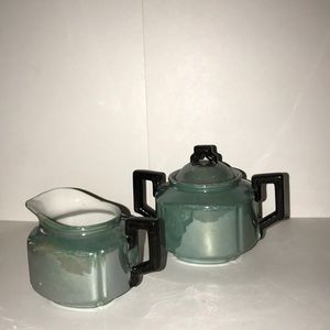 Vintage Blue luster ware cream and sugar